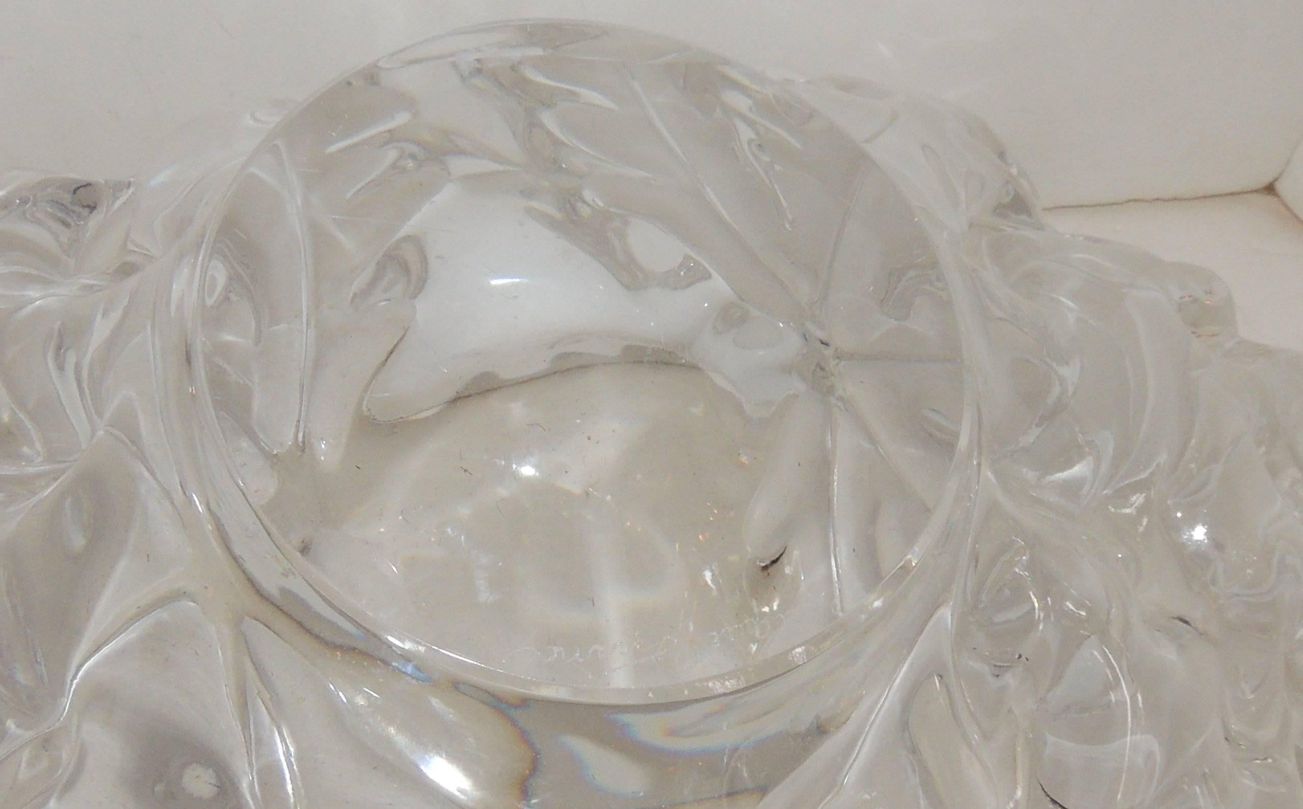 Frosted Exquisite Lalique France Large Champs Elysees Leaf Form Centerpiece Crystal Bowl