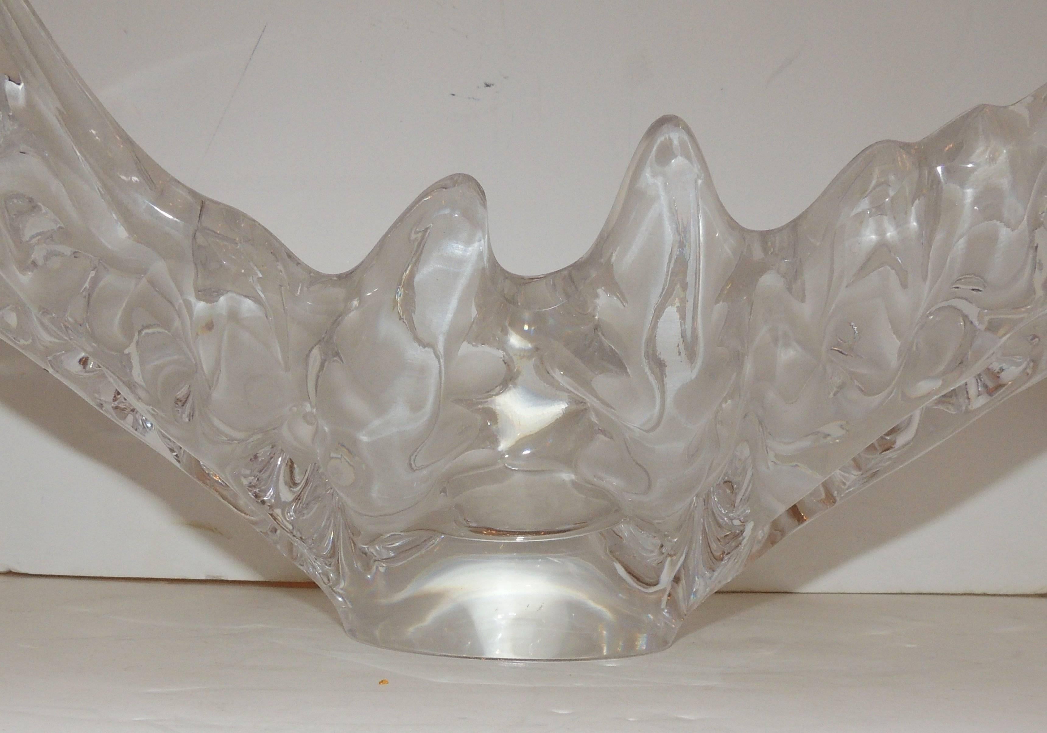Mid-Century Modern Exquisite Lalique France Large Champs Elysees Leaf Form Centerpiece Crystal Bowl