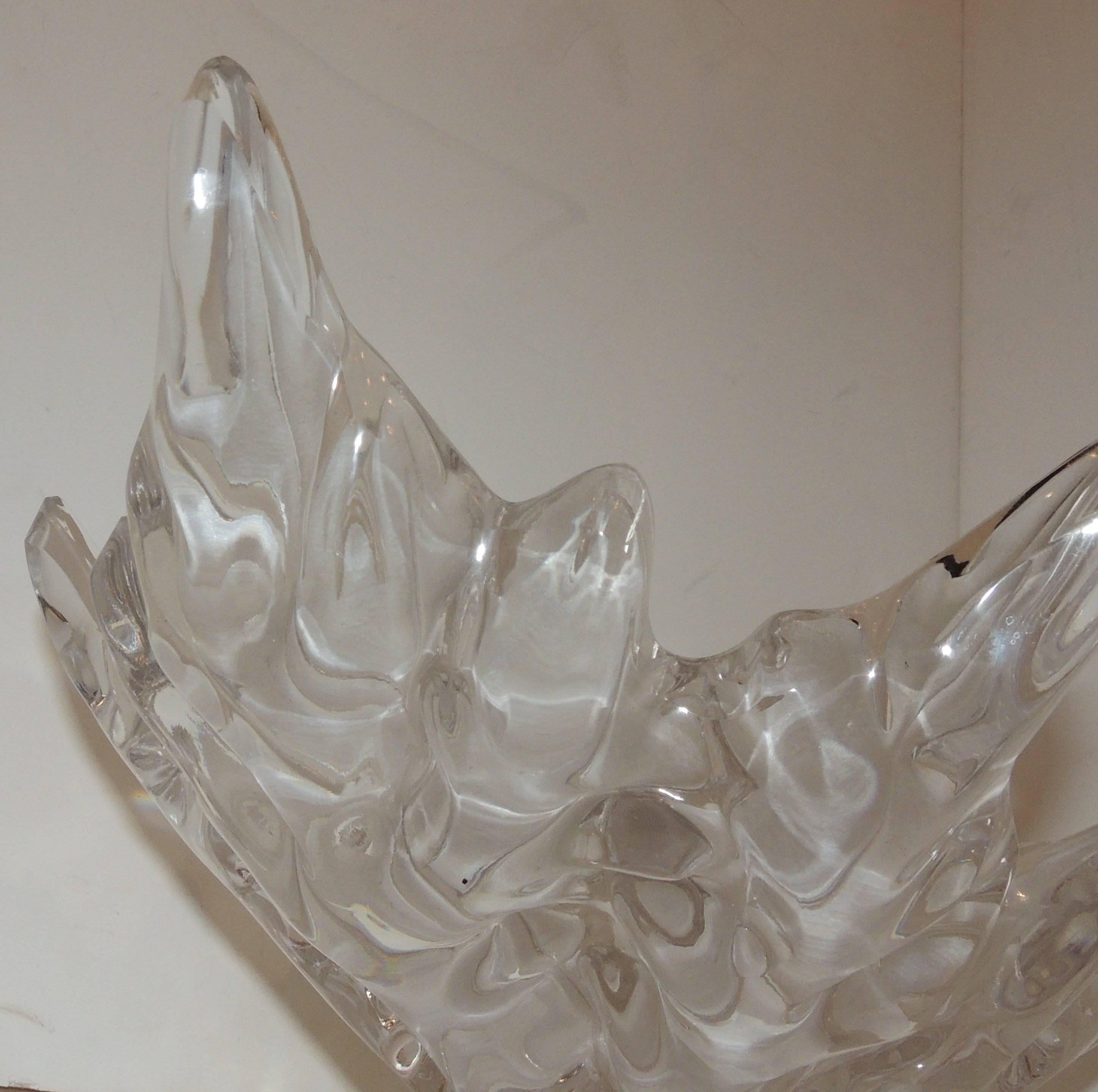 French Exquisite Lalique France Large Champs Elysees Leaf Form Centerpiece Crystal Bowl