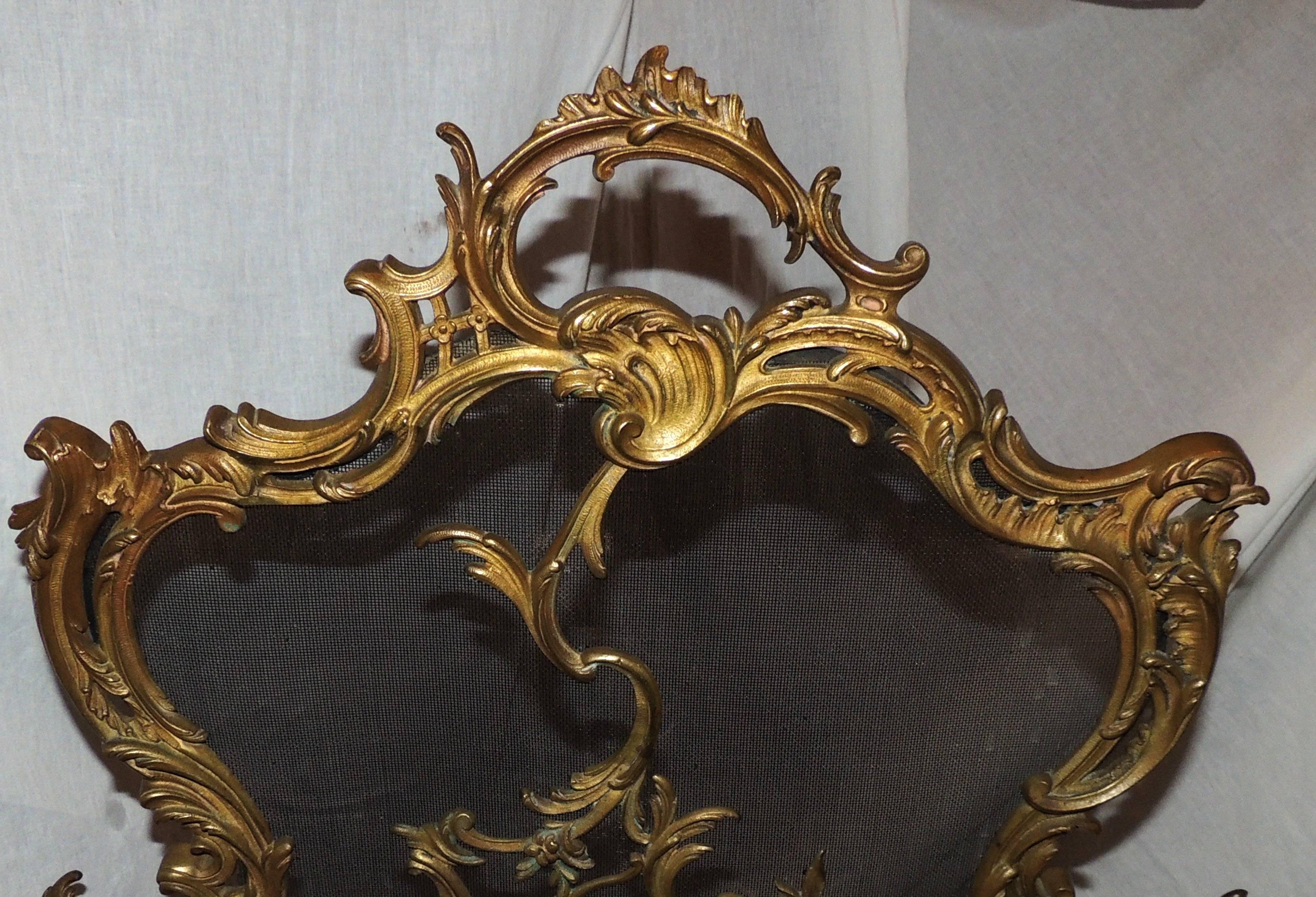 Wonderful French Gilt Bronze Figural Cherub Rococo Fireplace Screen In Good Condition In Roslyn, NY