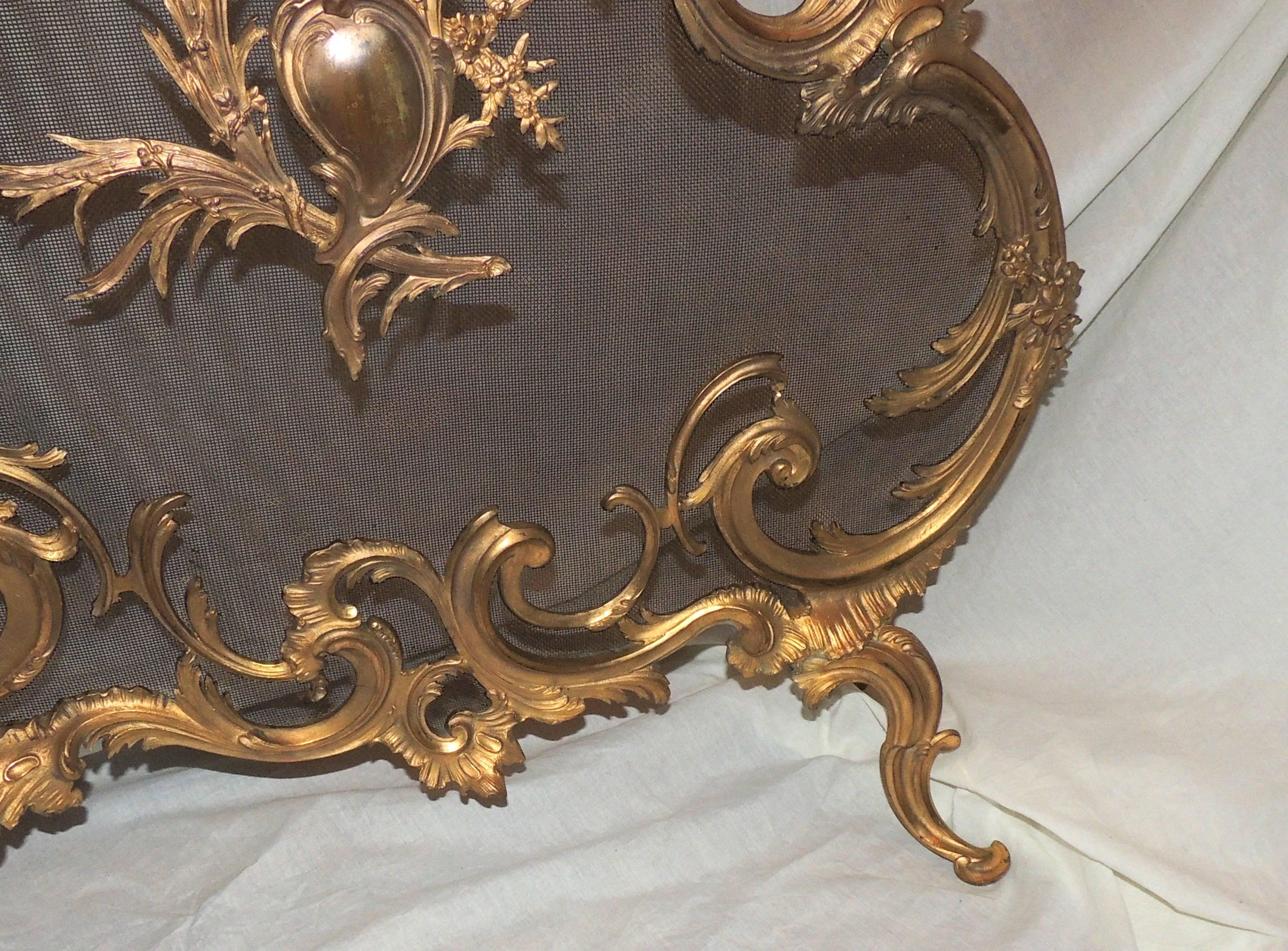 Wonderful Large French Rococo Gilt Bronze Filigree Fire Place Screen Firescreen 1
