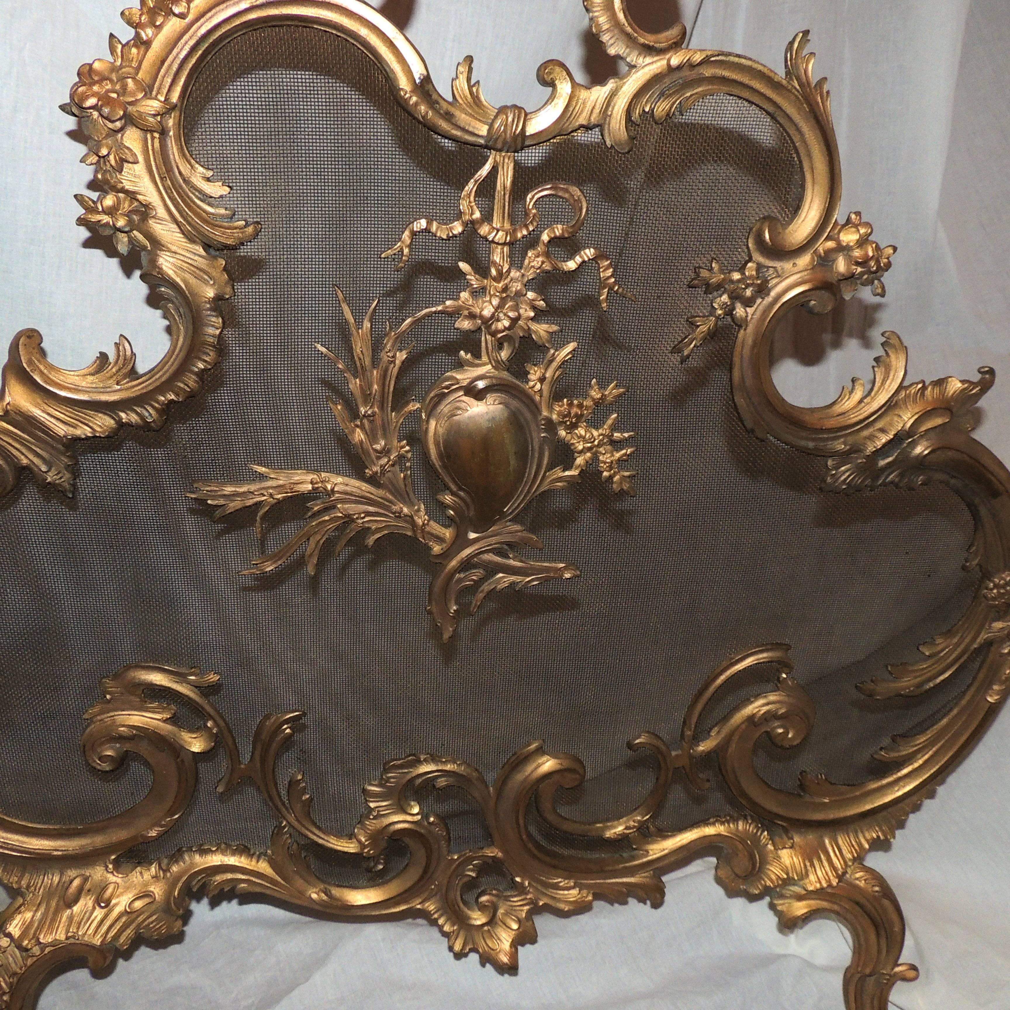 Early 20th Century Wonderful Large French Rococo Gilt Bronze Filigree Fire Place Screen Firescreen