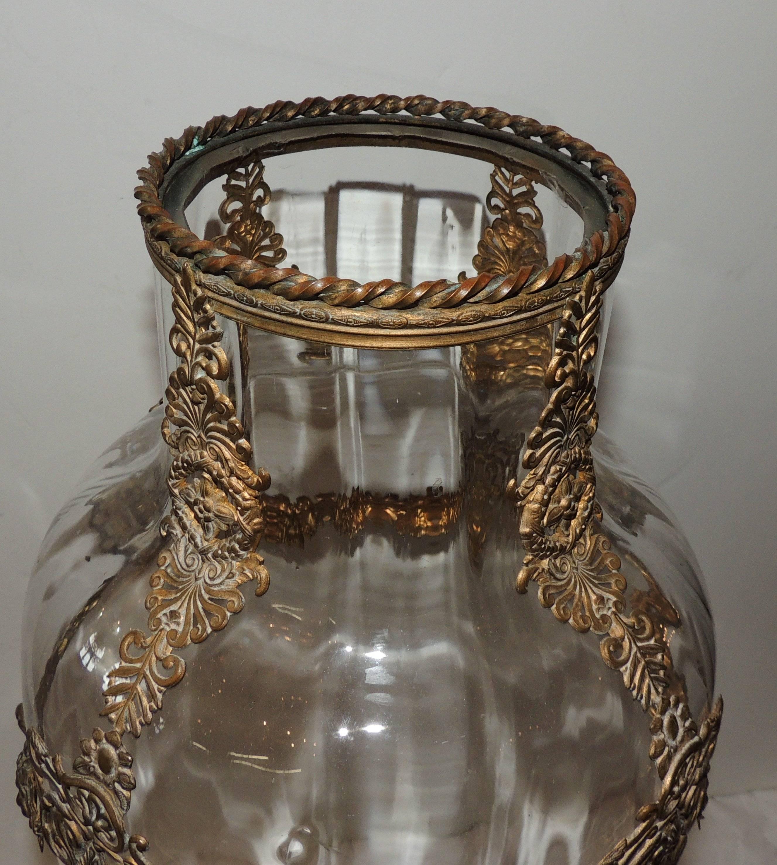 Mid-20th Century Beautiful French Gilt Bronze Ormolu Mounted Large Crystal Glass Vase Centerpiece