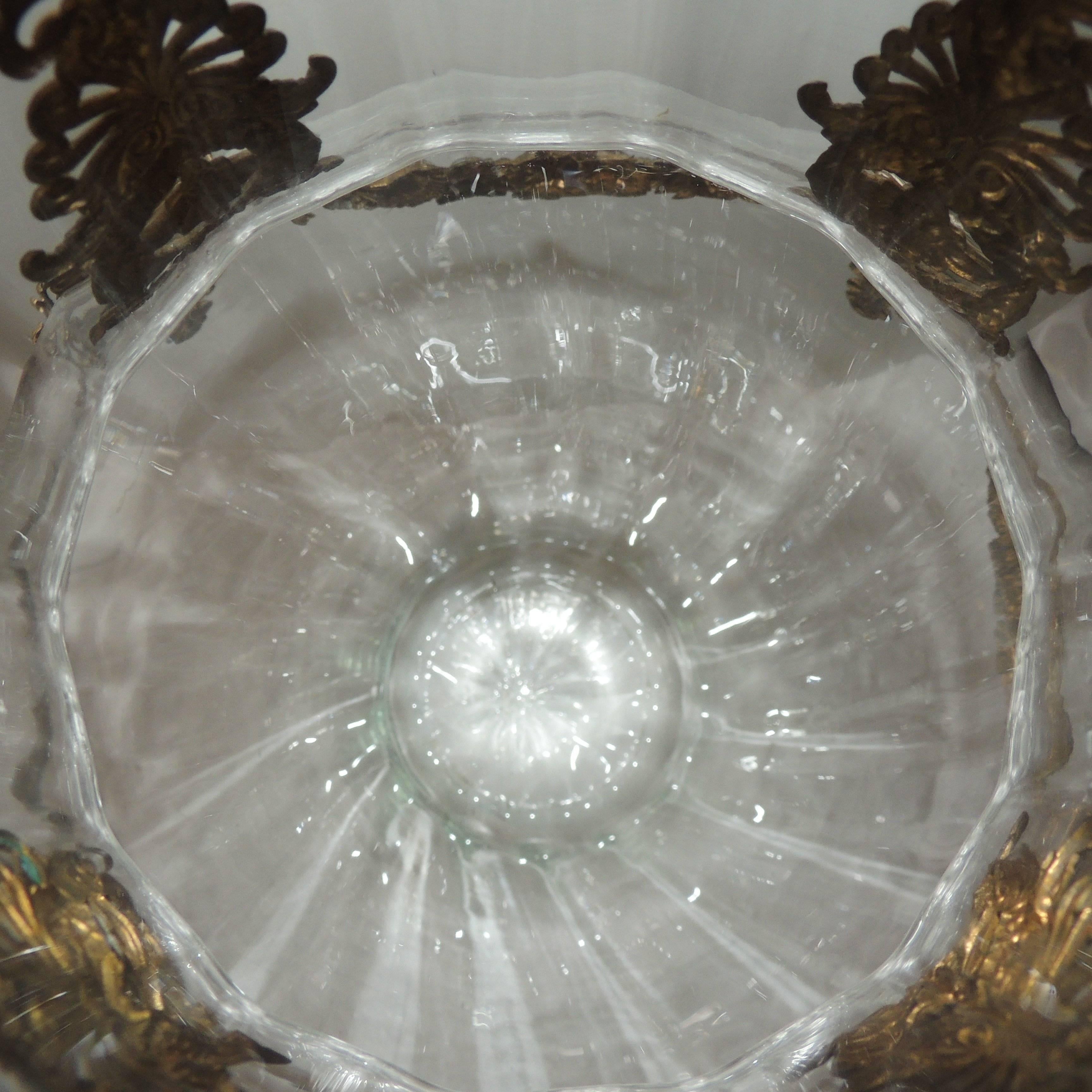 Beautiful French Gilt Bronze Ormolu Mounted Large Crystal Glass Vase Centerpiece 1