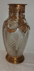 Stunning Pierced Gilt Bow Filigree Ormolu-Mounted Cut Etched Crystal Vase