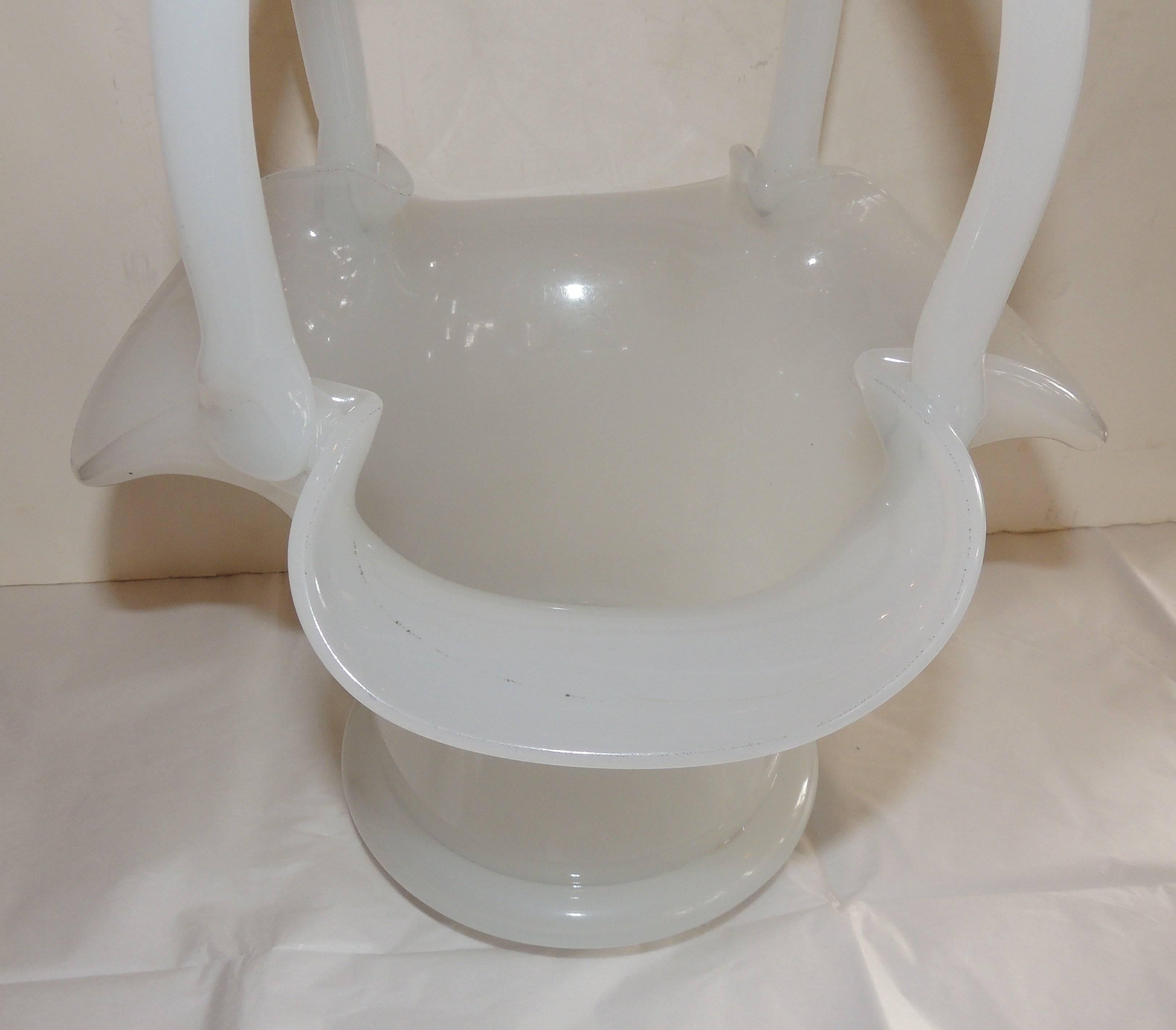 Mid-20th Century Wonderful Large Opaline Handle Flower Basket Form Vase Centrepiece For Sale