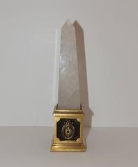 Wonderful French Ormolu Bronze Rock Crystal Patinated Base Floral Obelisk Spike