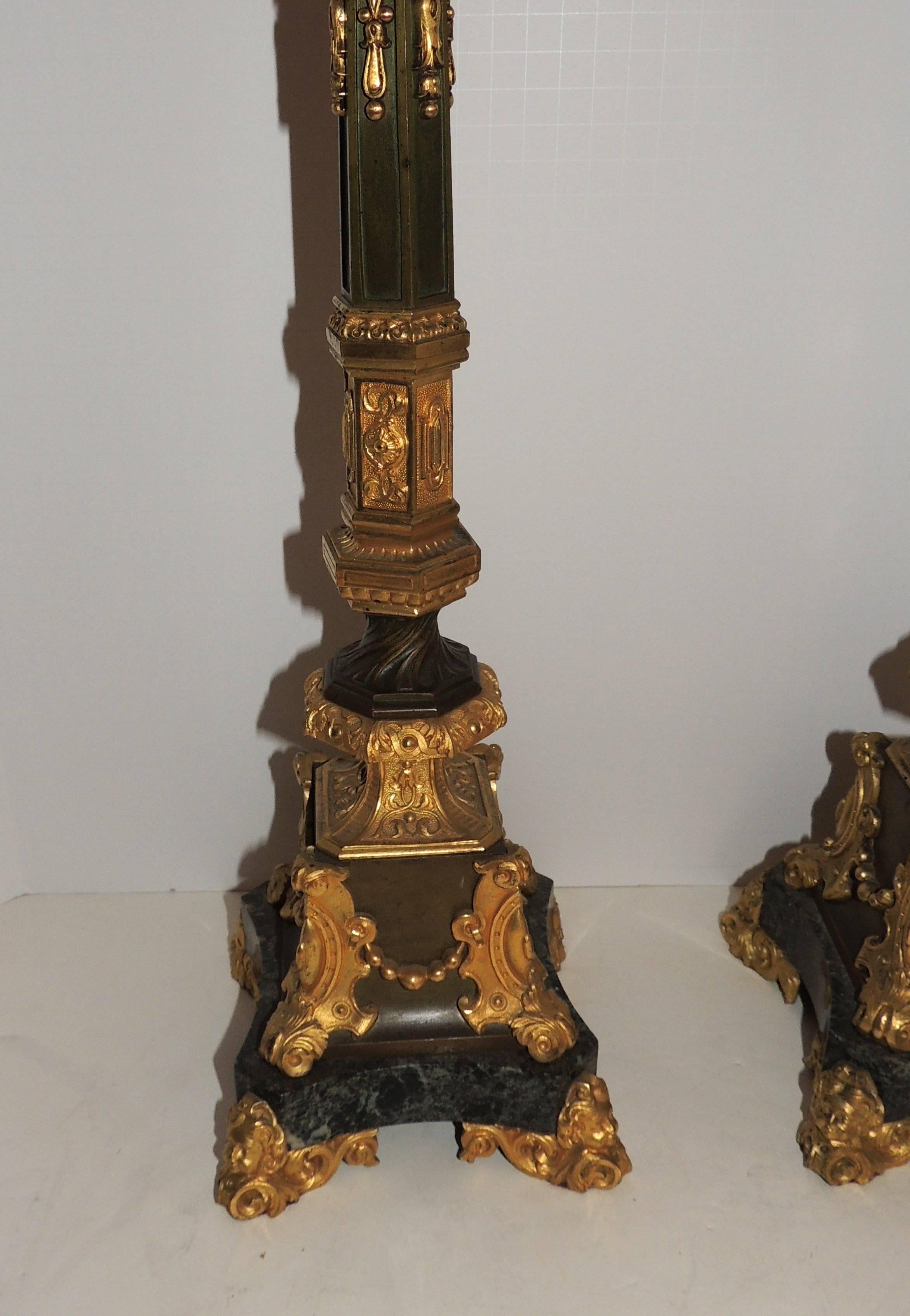 Wonderful Pair French Empire Gilt Ormolu Patinated 2 Light Fine Candelabra Lamps 4