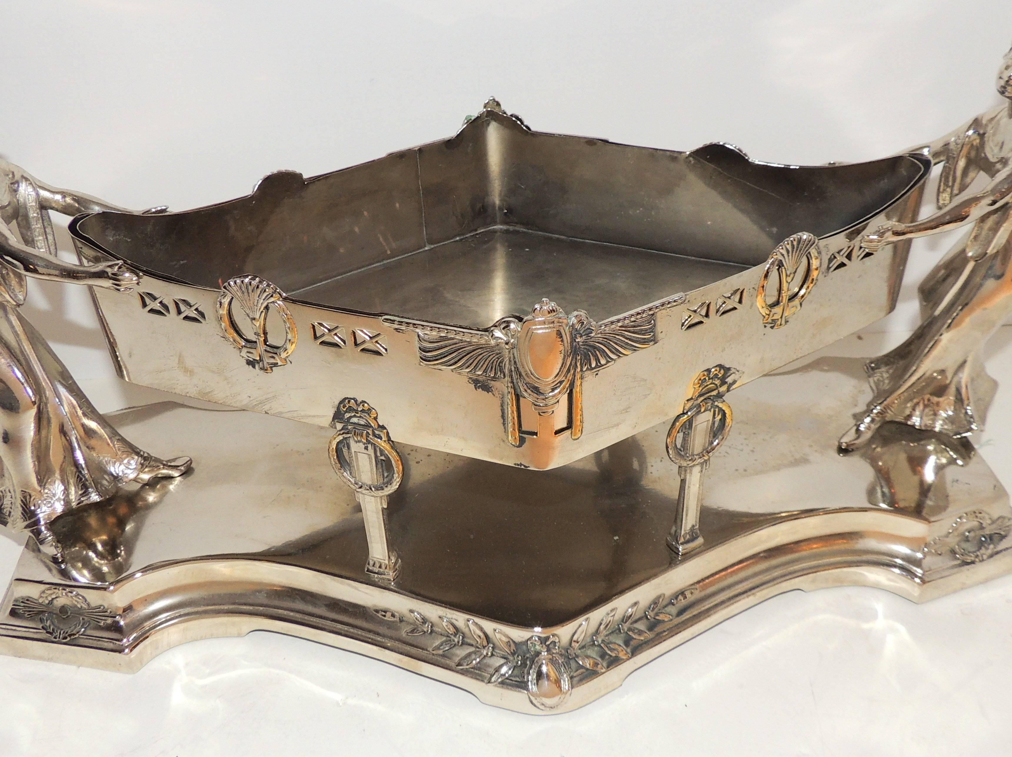 Wonderful Art Deco Silver Plated WMF Lady Figural Centerpiece Planter Insert In Good Condition In Roslyn, NY