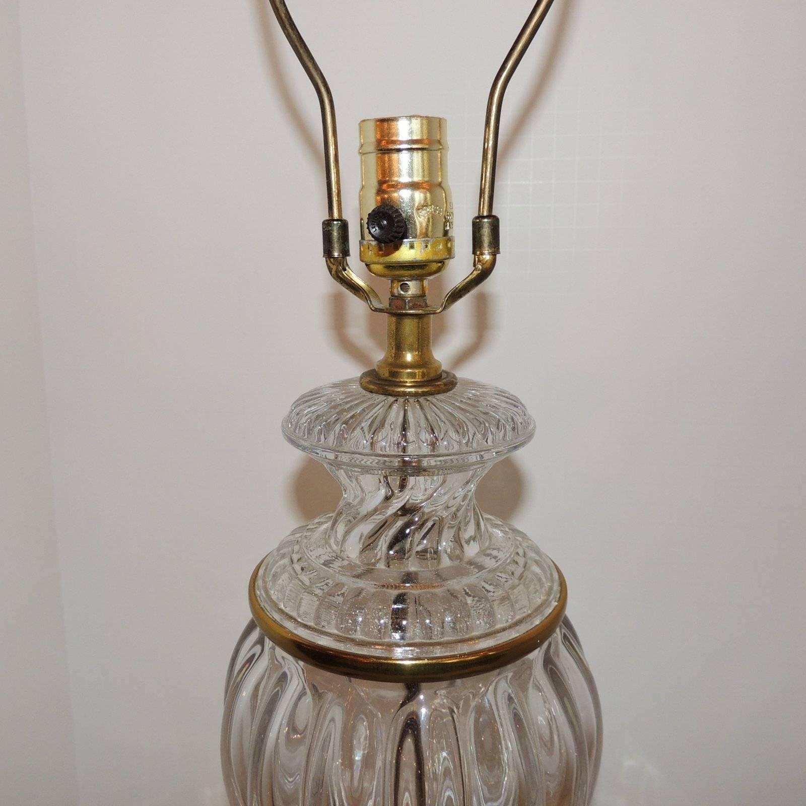 Regency Wonderful Pair Ormolu Doré Bronze Cut Crystal Glass Urn Form Fluted Tall Lamps