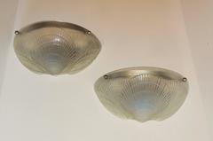 Beautiful Pair R. Lalique Manner Single Coquille Opalescent Frosted Deco Sconces
