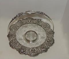 Beautiful Black Starr & Frost Pierced Handle Hawkes Crystal Platter Basket