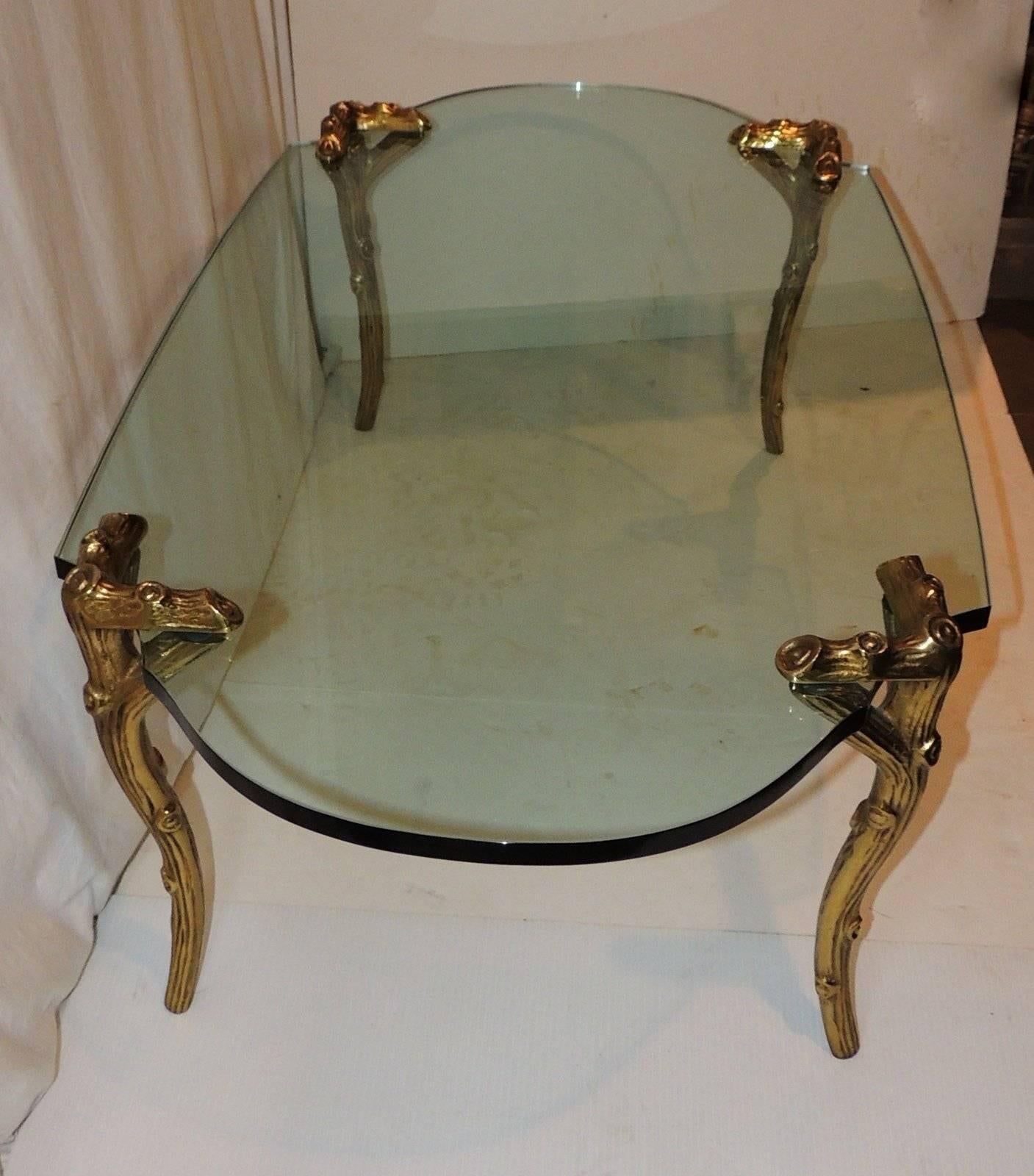 Wonderful French Bronze Glass Coffee Cocktail Table Branch Guerin Bagues Jansen In Good Condition In Roslyn, NY