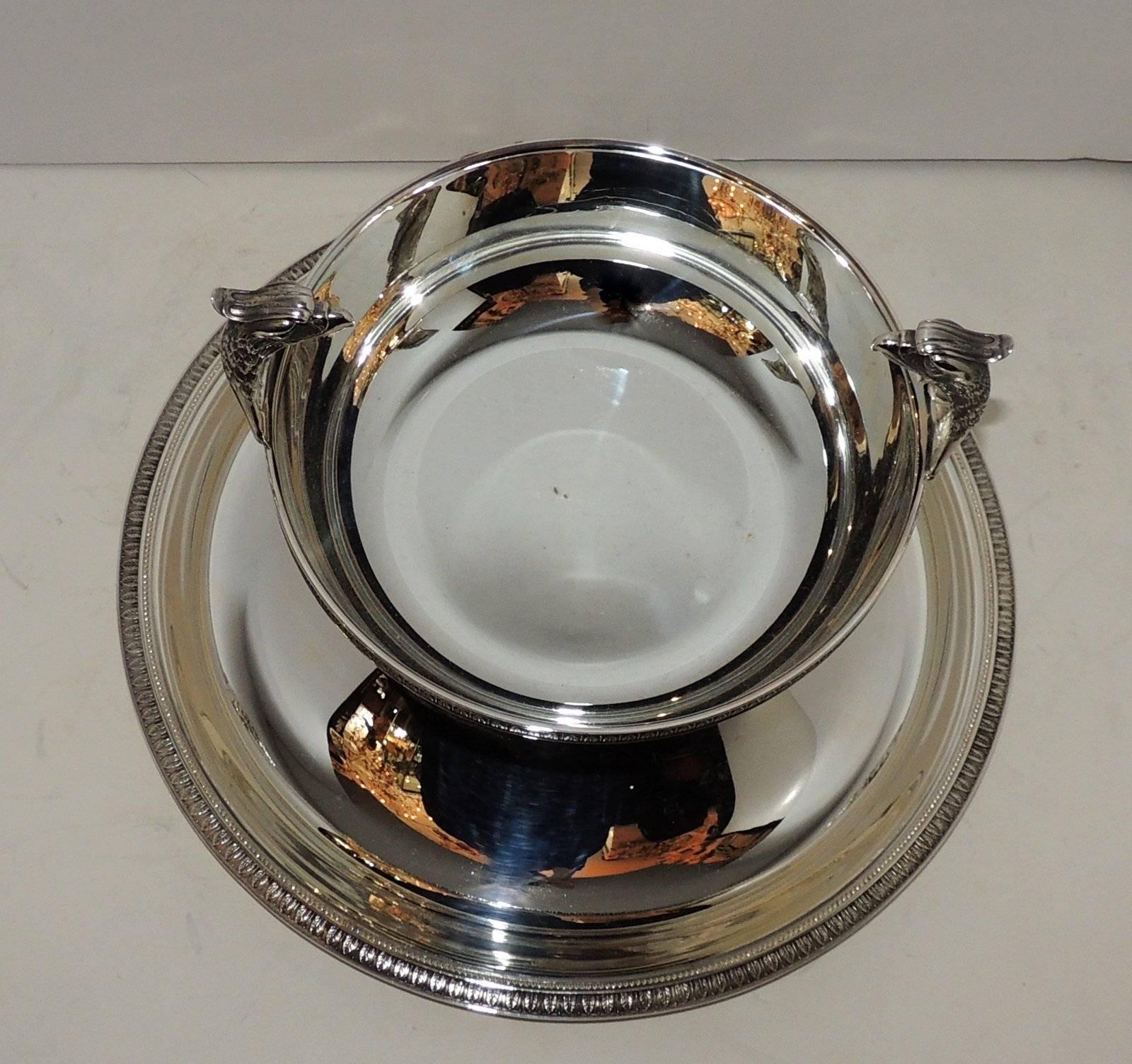 French Fine Christofle Malmaison Pedestal Silver Plate Regency Empire Swan Centrepiece