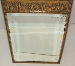 Wonderful French Bronze Cherub Putti Table Wall Beveled Dressing Mirror Frame