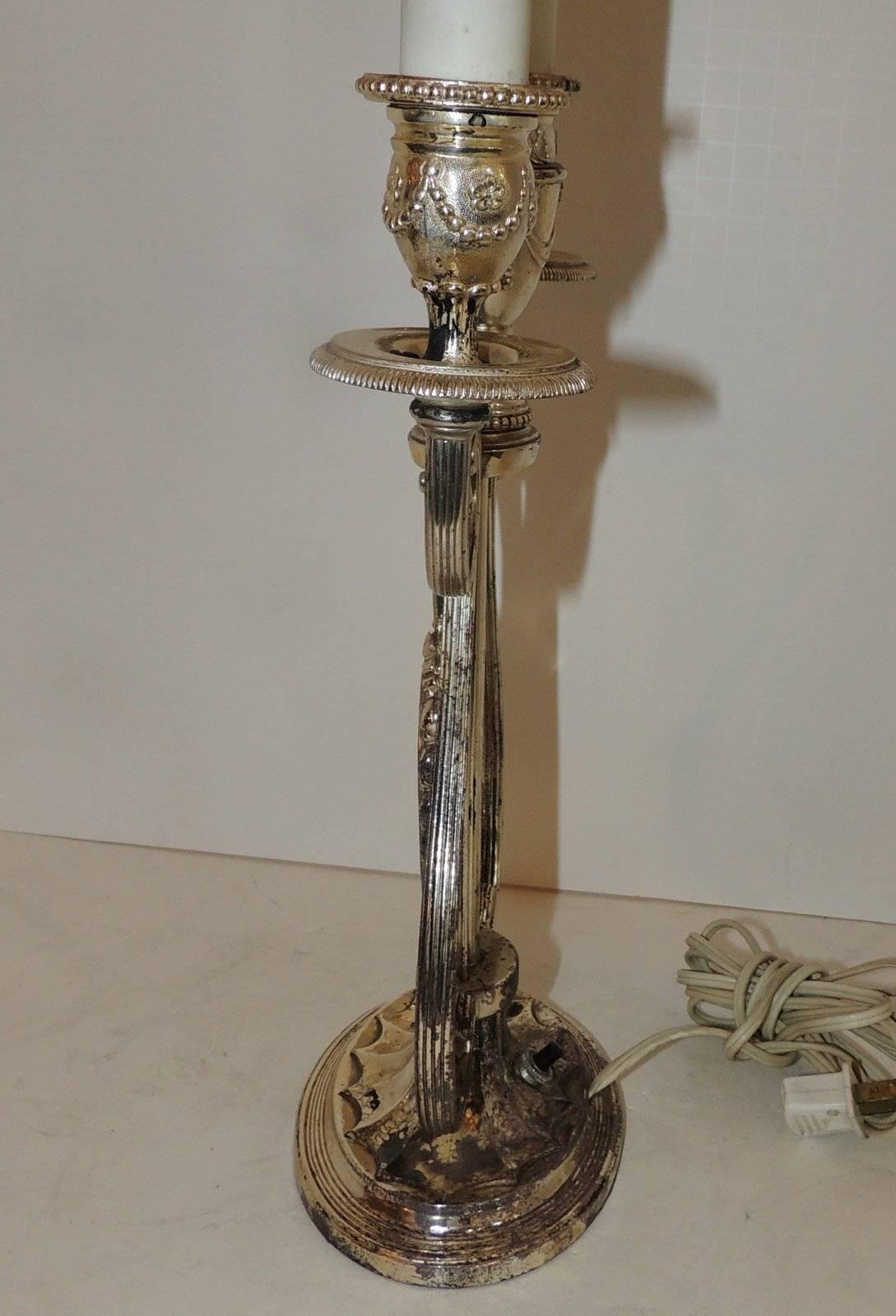 Wonderful E.F. Caldwell Neoclassical Silvered Bronze Candelabra Fine Table Lamp For Sale 3