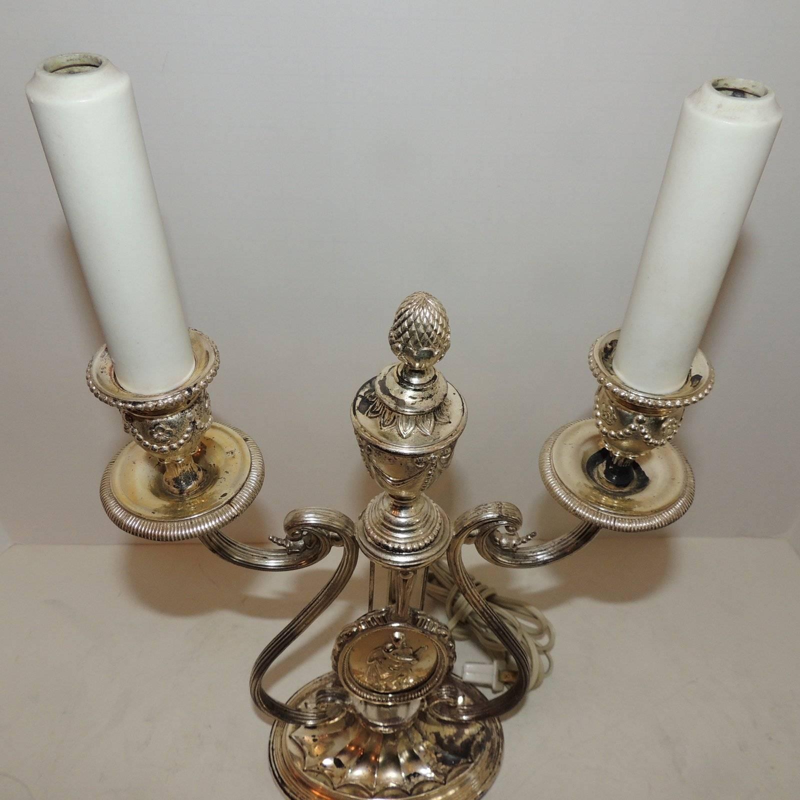 Early 20th Century Wonderful E.F. Caldwell Neoclassical Silvered Bronze Candelabra Fine Table Lamp For Sale