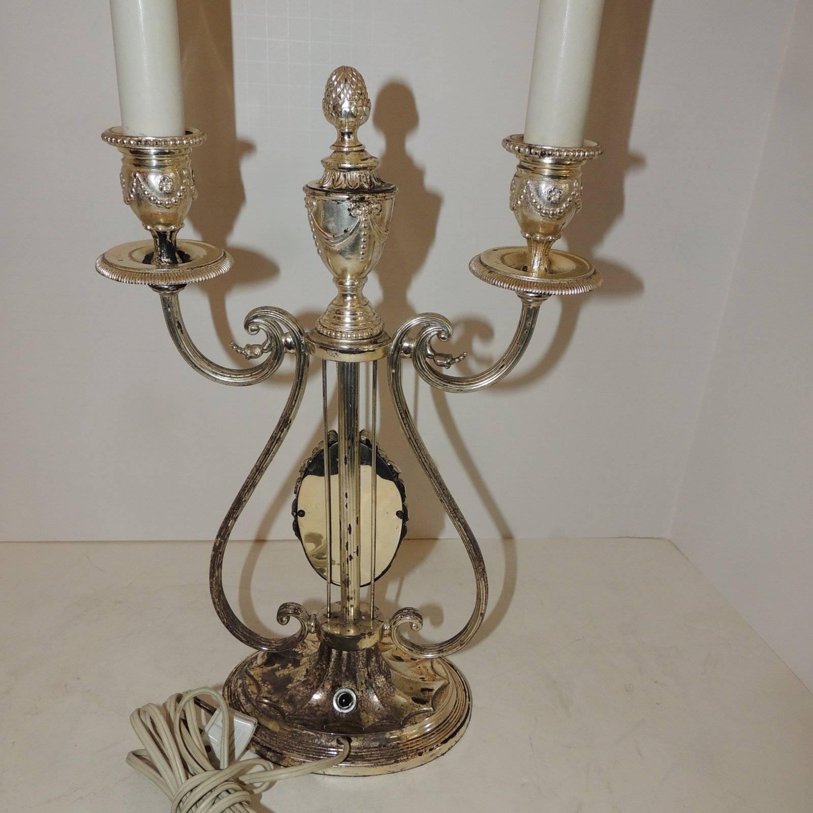 Wonderful E.F. Caldwell Neoclassical Silvered Bronze Candelabra Fine Table Lamp For Sale 4
