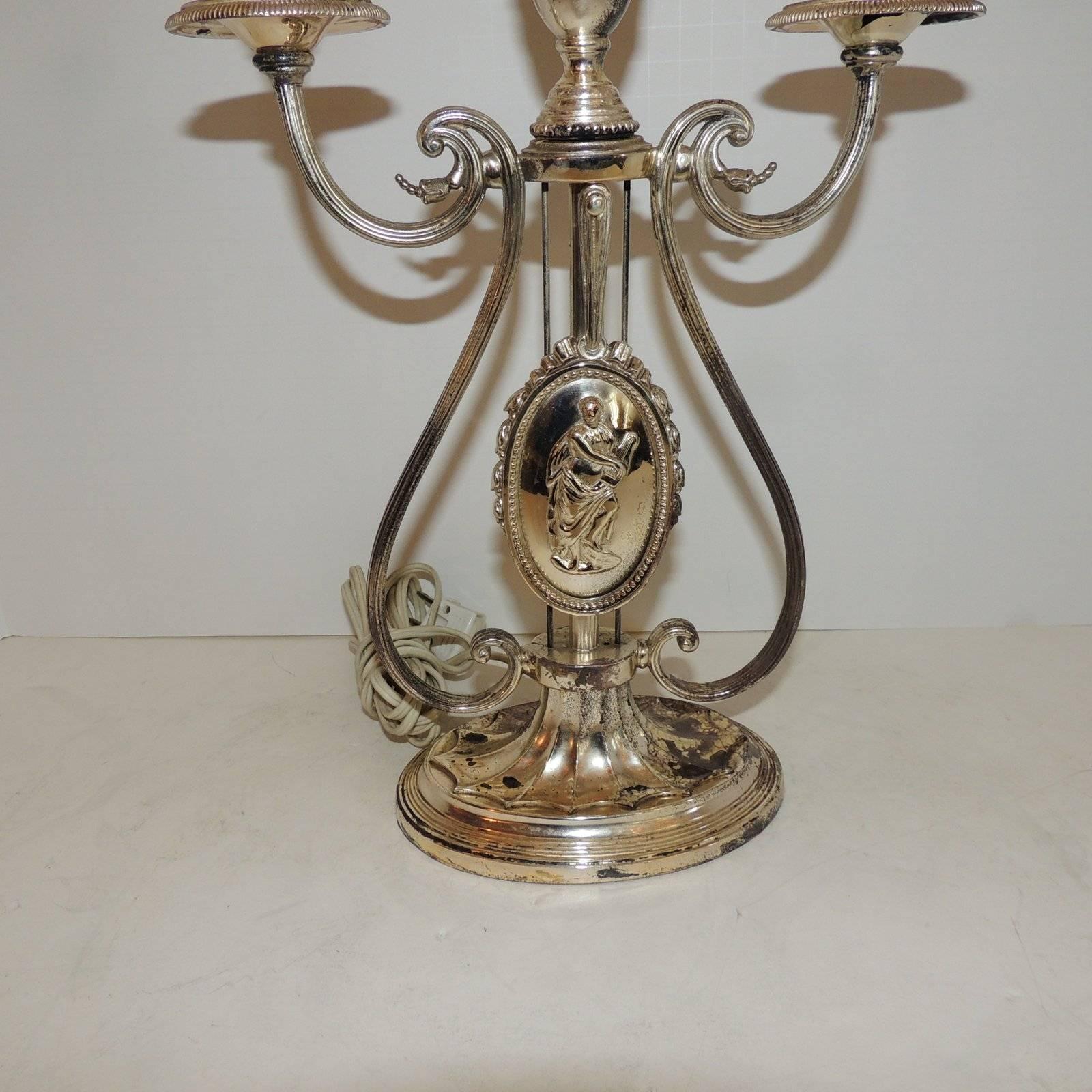Wonderful E.F. Caldwell Neoclassical Silvered Bronze Candelabra Fine Table Lamp For Sale 1