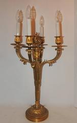 Wonderful Pair French Neoclassical Dore Bronze Regency Four-Arm Candelabra Lamps