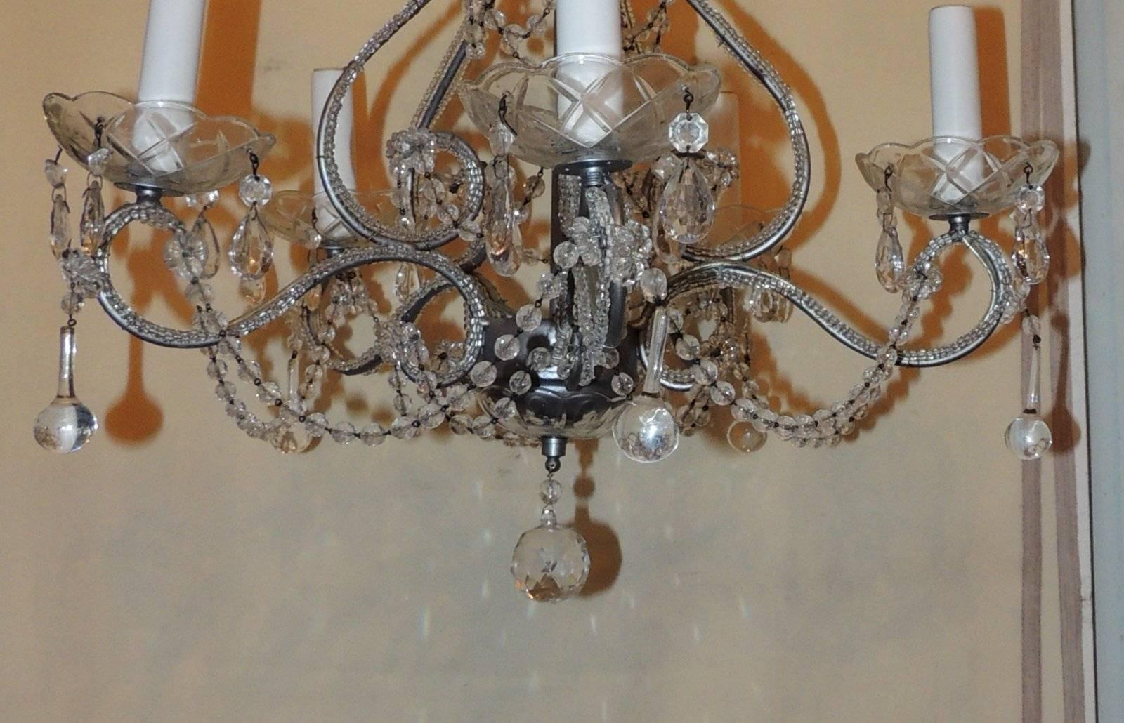 Mid-20th Century Wonderful Silver Gilt Crystal Beaded Bagues Jansen Transitional Chandelier