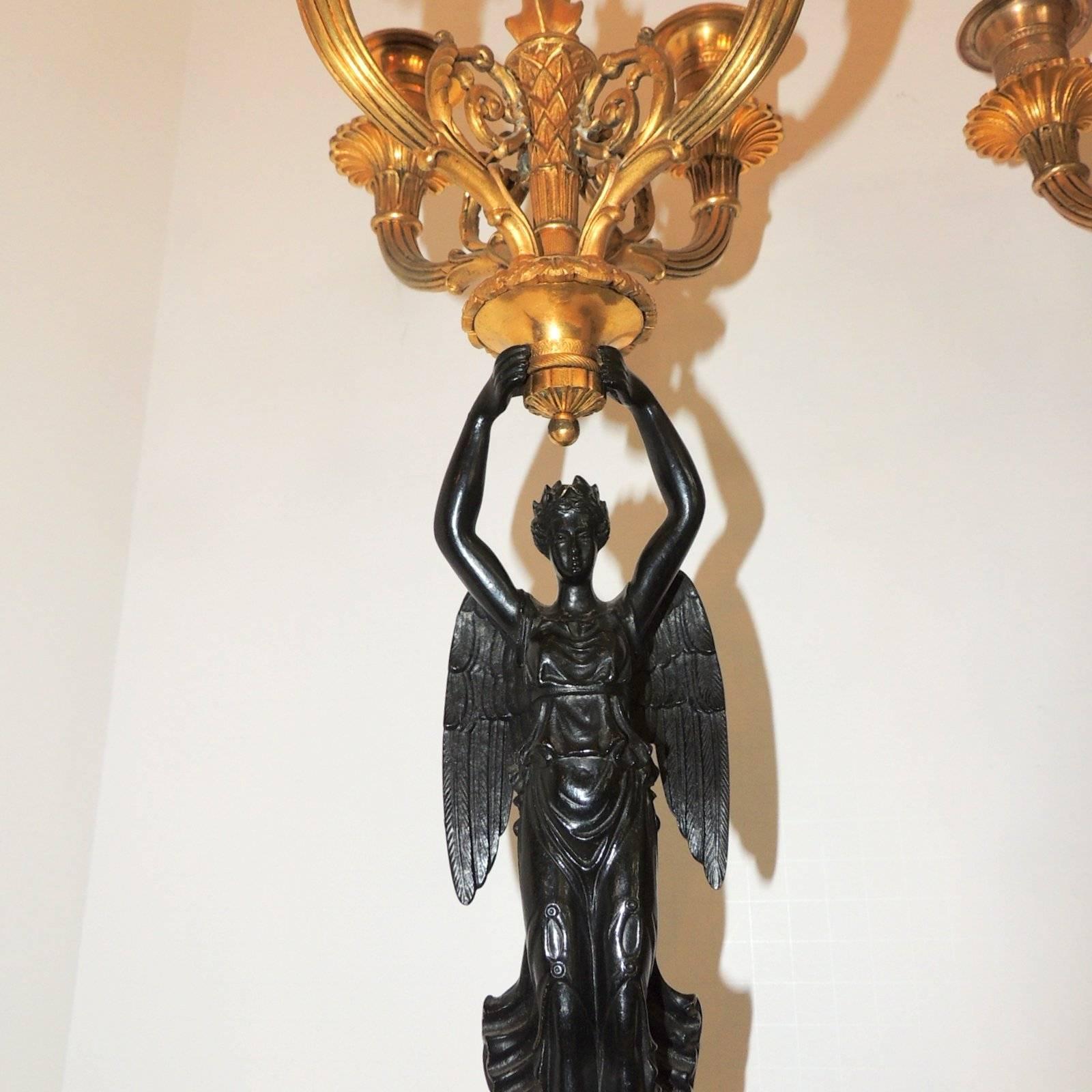 Wonderful Pair French Empire Dore Bronze Gilt Patinated Figural Candelabras 1