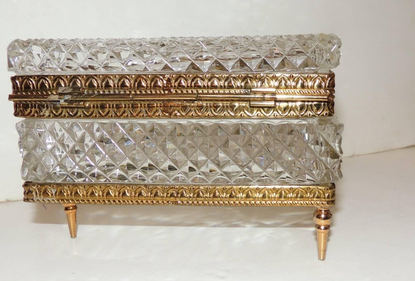 Beautiful French Cut Crystal Dore Gilt Bronze Ormolu-Mounted Piano Box Casket 2