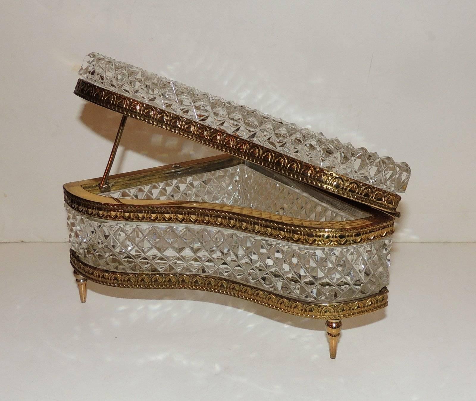Mid-20th Century Beautiful French Cut Crystal Dore Gilt Bronze Ormolu-Mounted Piano Box Casket