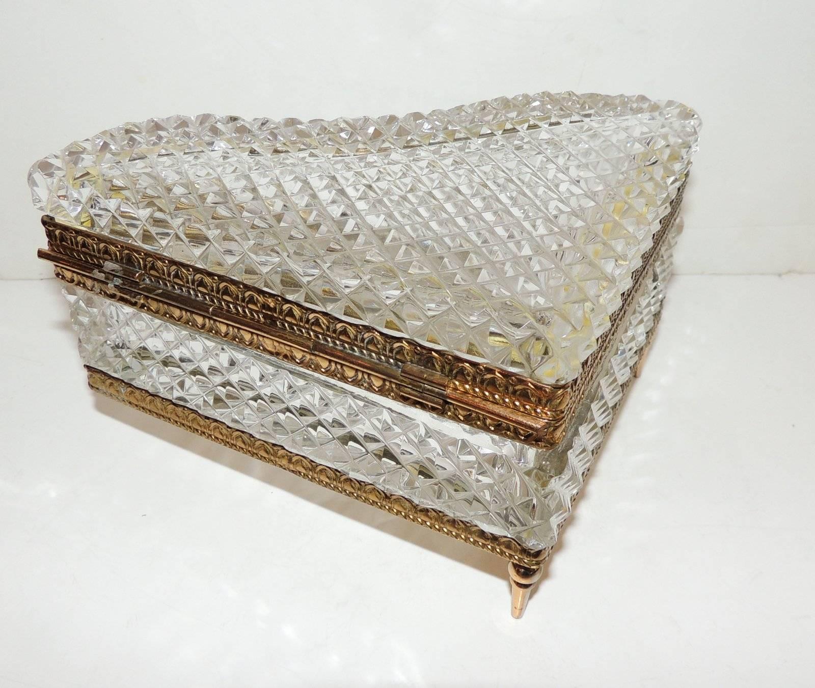 Embossed Beautiful French Cut Crystal Dore Gilt Bronze Ormolu-Mounted Piano Box Casket