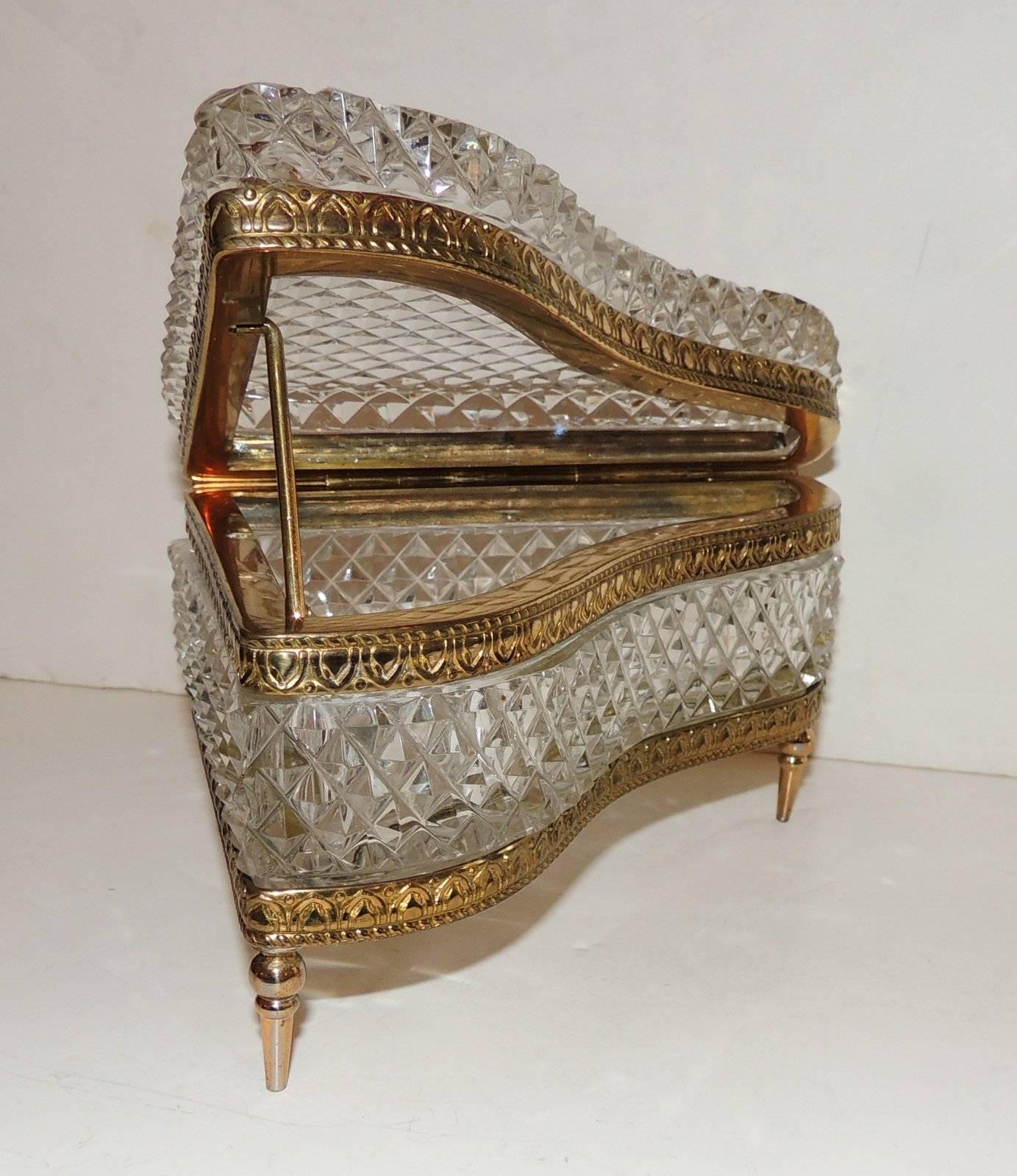 Beautiful French Cut Crystal Dore Gilt Bronze Ormolu-Mounted Piano Box Casket 1