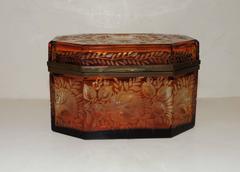 Beautiful Bohemian Bronze Amber Cut Crystal Etched Crystal Floral Box Casket