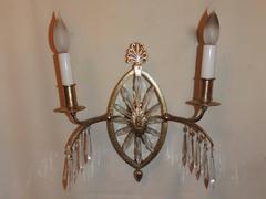 Beautiful Neoclassical Set Six French Bronze Crystal Caldwell Starburst Sconces