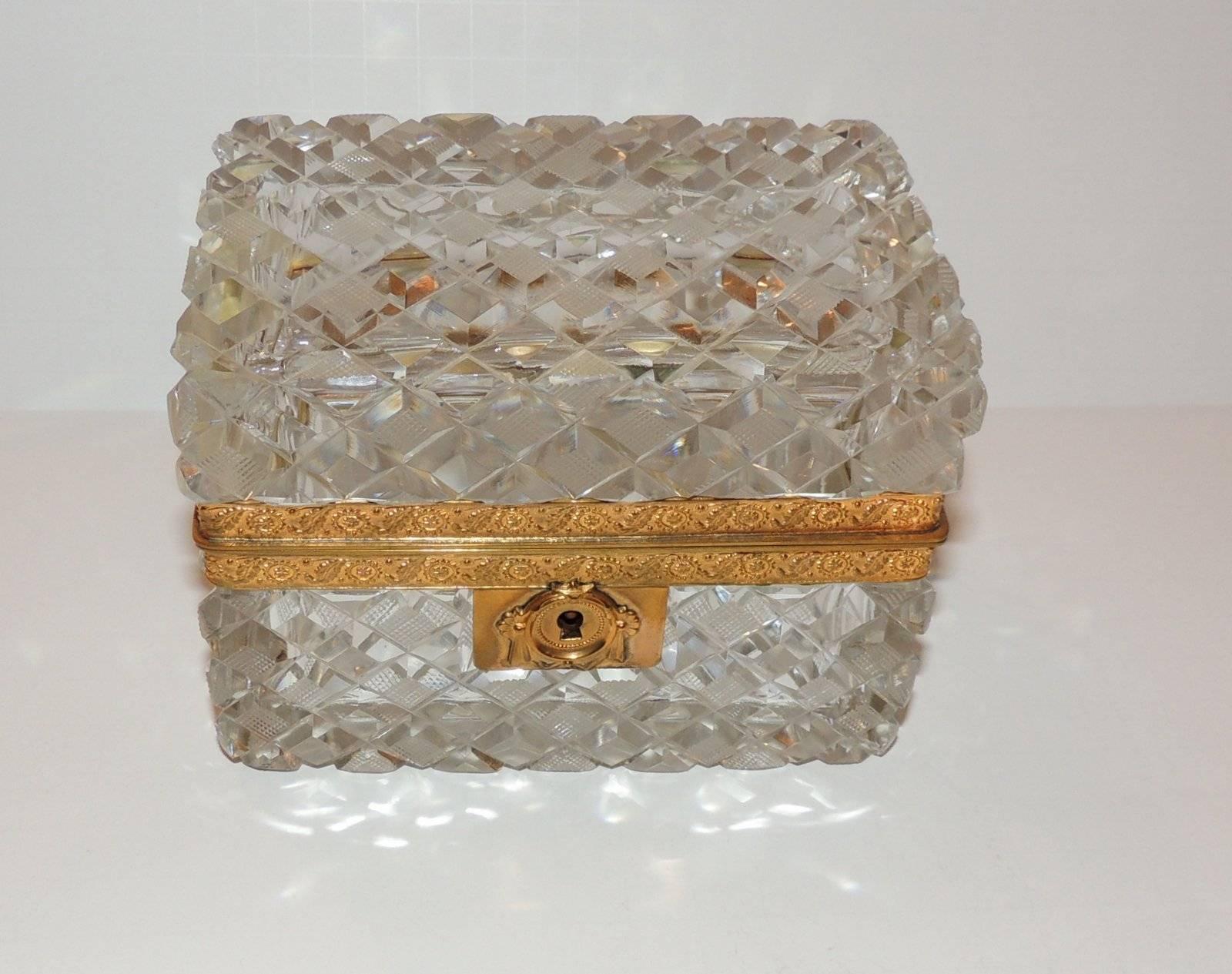 Belle Époque Wonderful French Faceted Cut Crystal Bronze Ormolu-Mounted Casket Jewelry Box