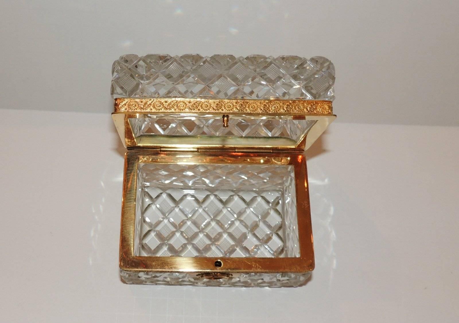 Wonderful French Faceted Cut Crystal Bronze Ormolu-Mounted Casket Jewelry Box 1