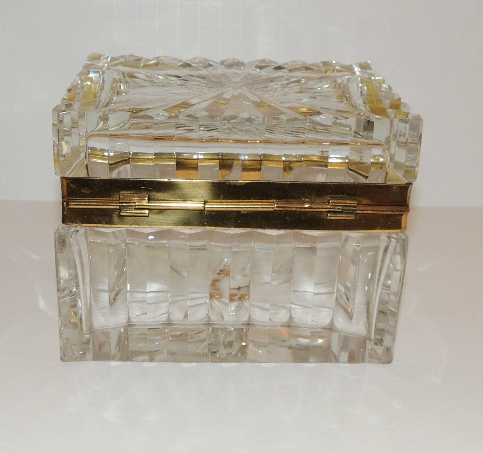 Bronze Stunning Pair French Etched Cut Crystal Ormolu-Mounted Deco Casket Jewelry Box