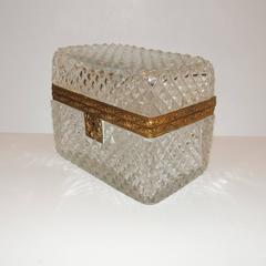 Wonderful French Faceted Cut Crystal Bronze Ormolu-Mounted Casket Jewelry Box
