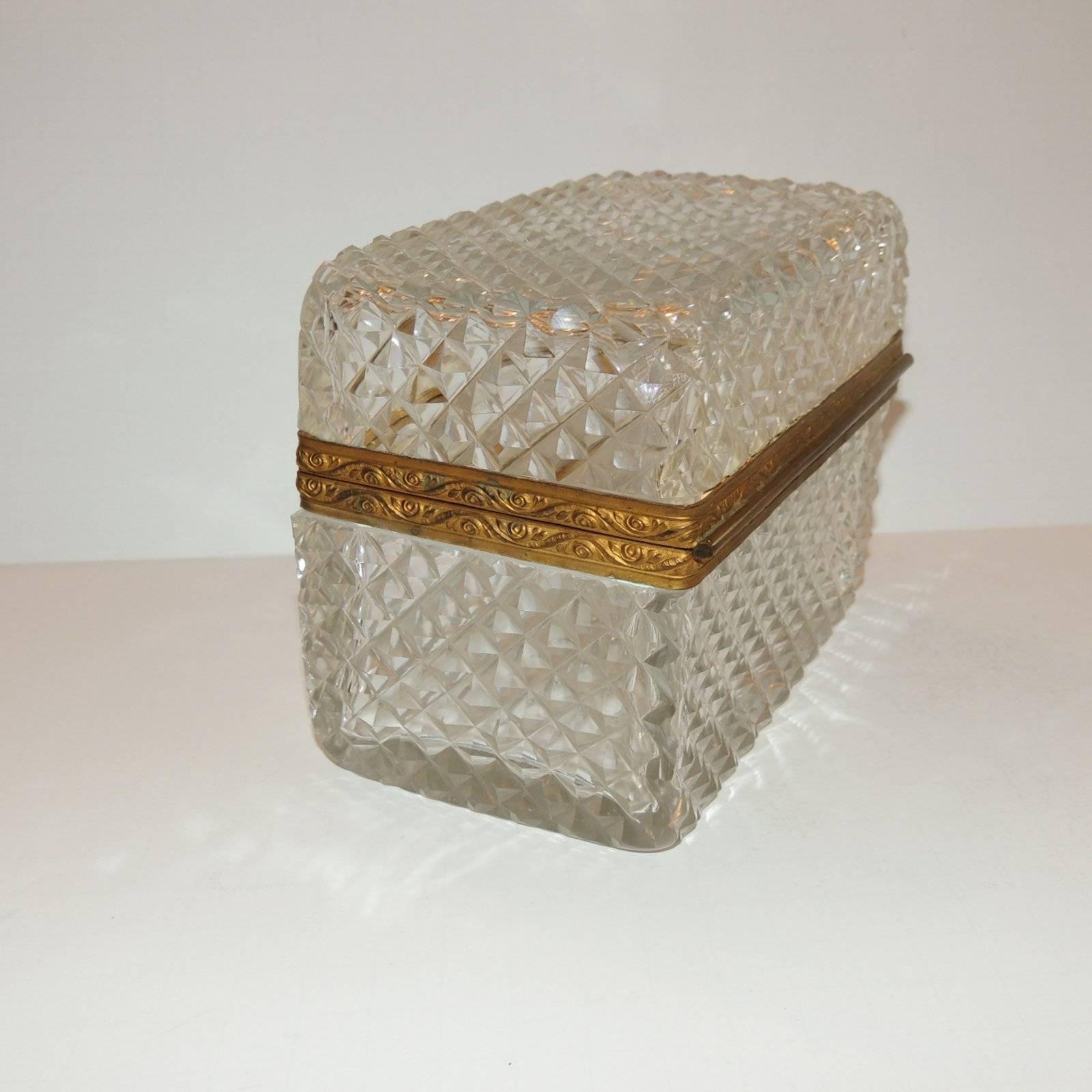 Belle Époque Wonderful French Faceted Cut Crystal Bronze Ormolu-Mounted Casket Jewelry Box