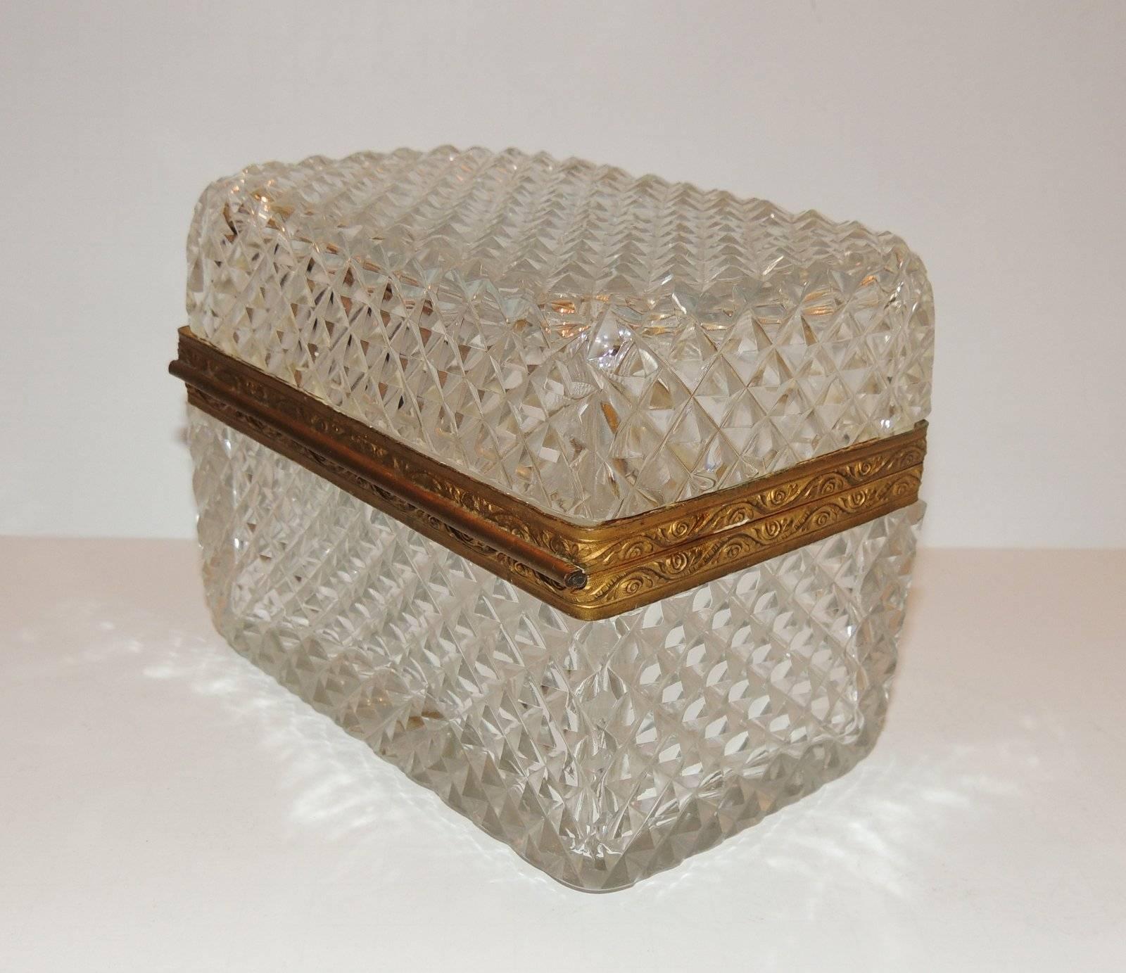 Wonderful French Faceted Cut Crystal Bronze Ormolu-Mounted Casket Jewelry Box In Good Condition In Roslyn, NY