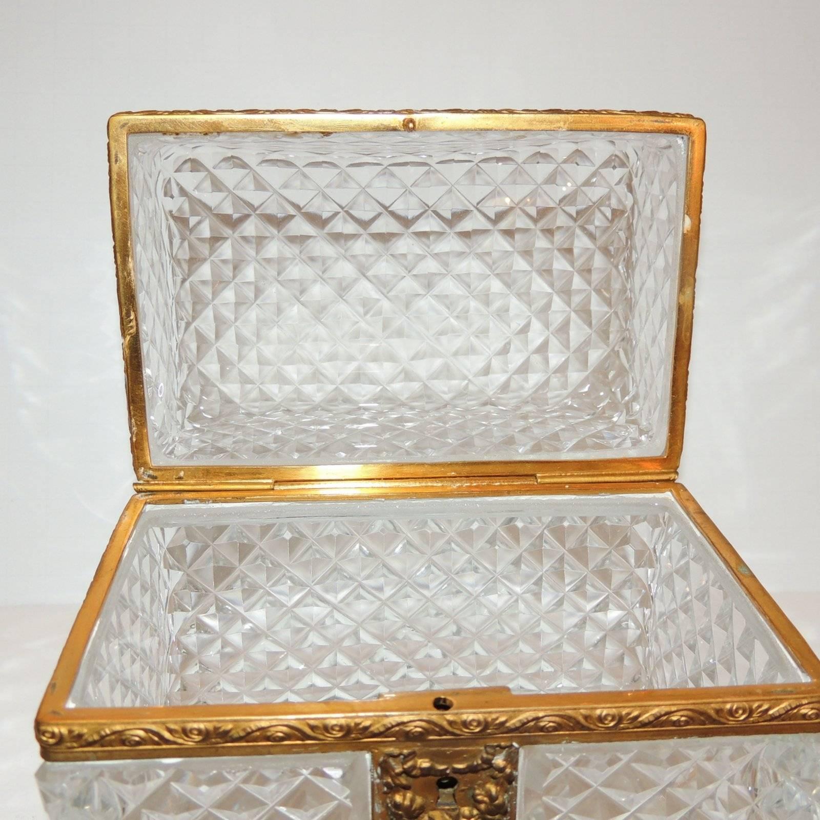 Mid-20th Century Wonderful French Faceted Cut Crystal Bronze Ormolu-Mounted Casket Jewelry Box