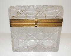 Wonderful French Faceted Cut Crystal Bronze Ormolu-Mounted Casket Jewelry Box