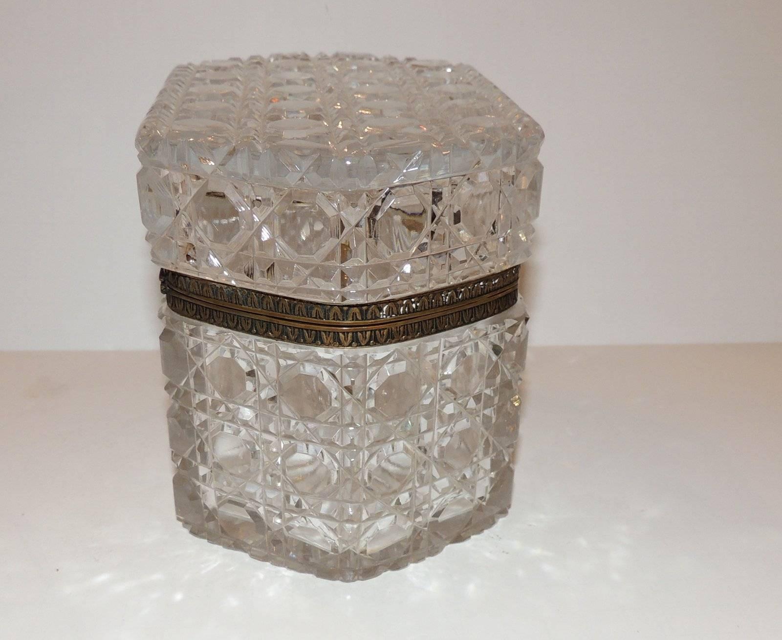 Mid-20th Century Wonderful French Faceted Cut Crystal Bronze Ormolu-Mounted Casket Jewelry Box