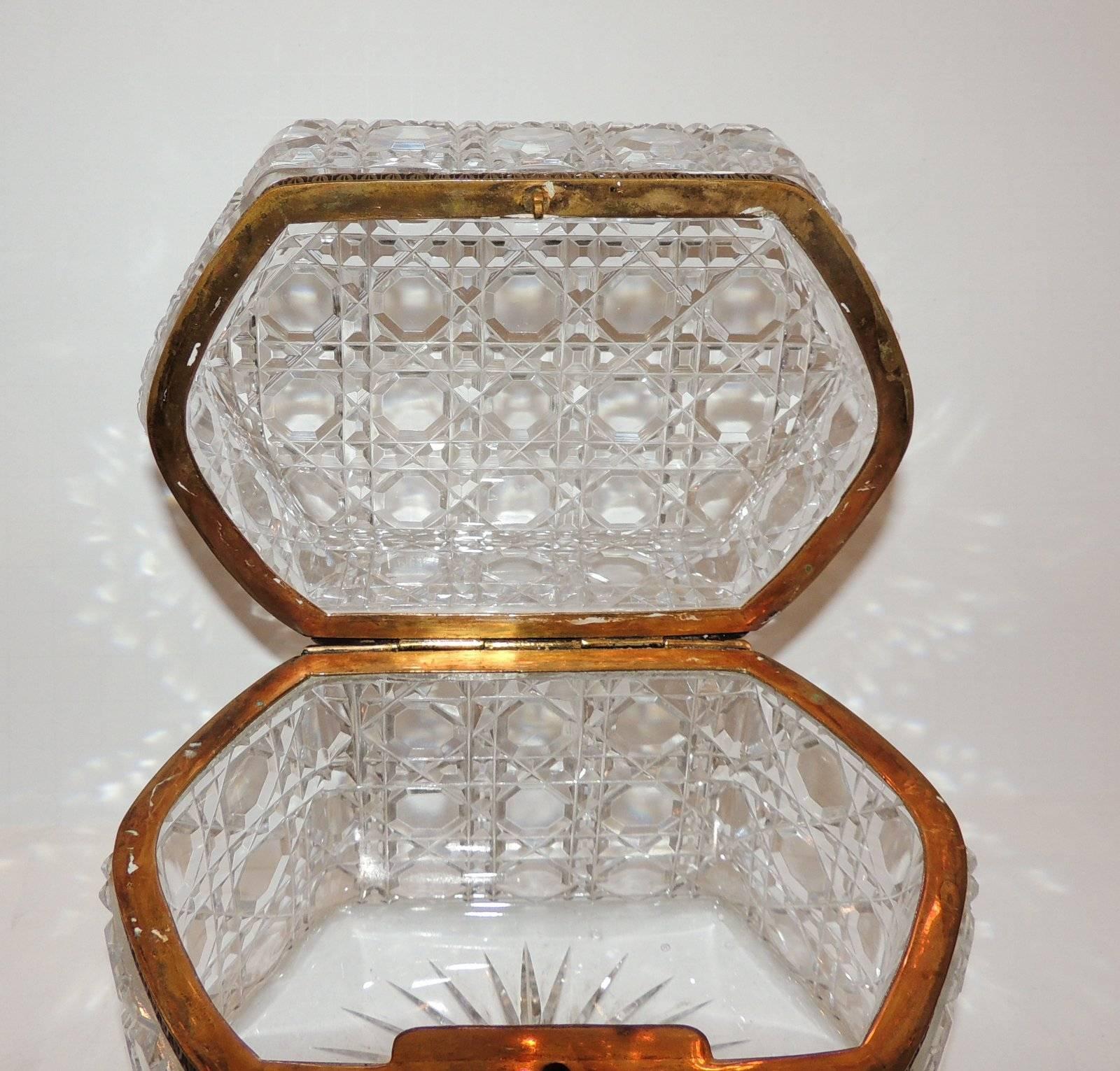 Wonderful French Faceted Cut Crystal Bronze Ormolu-Mounted Casket Jewelry Box 2