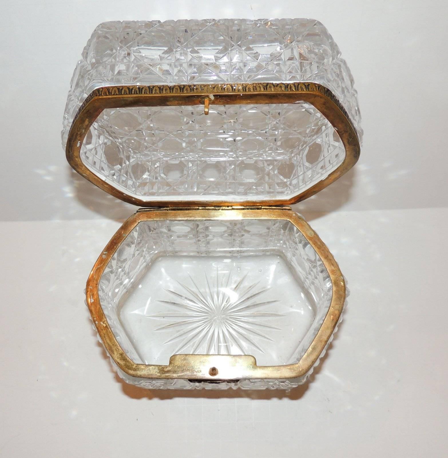Wonderful French Faceted Cut Crystal Bronze Ormolu-Mounted Casket Jewelry Box 3