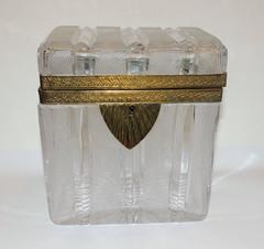 Wonderful French Faceted Etched Crystal Bronze Ormolu Mounted Casket Jewelry Box