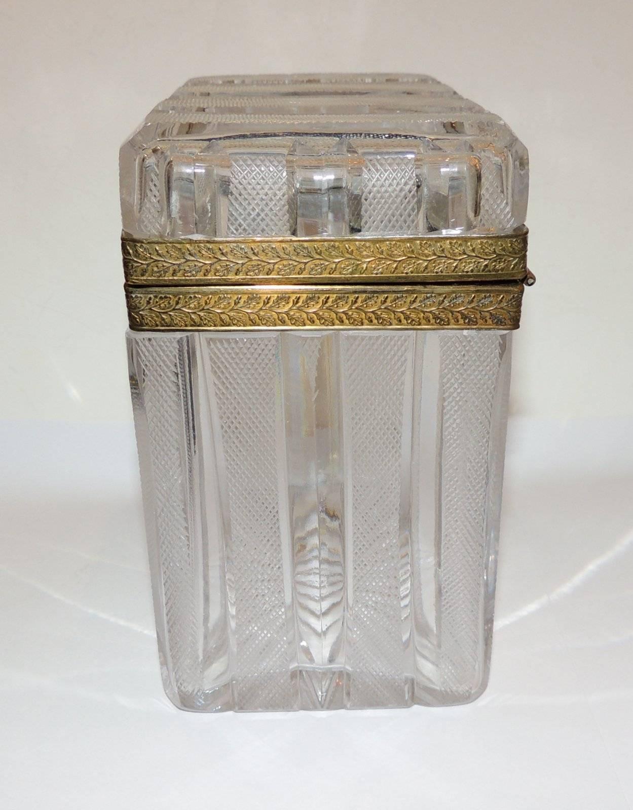 Belle Époque Wonderful French Faceted Etched Crystal Bronze Ormolu Mounted Casket Jewelry Box