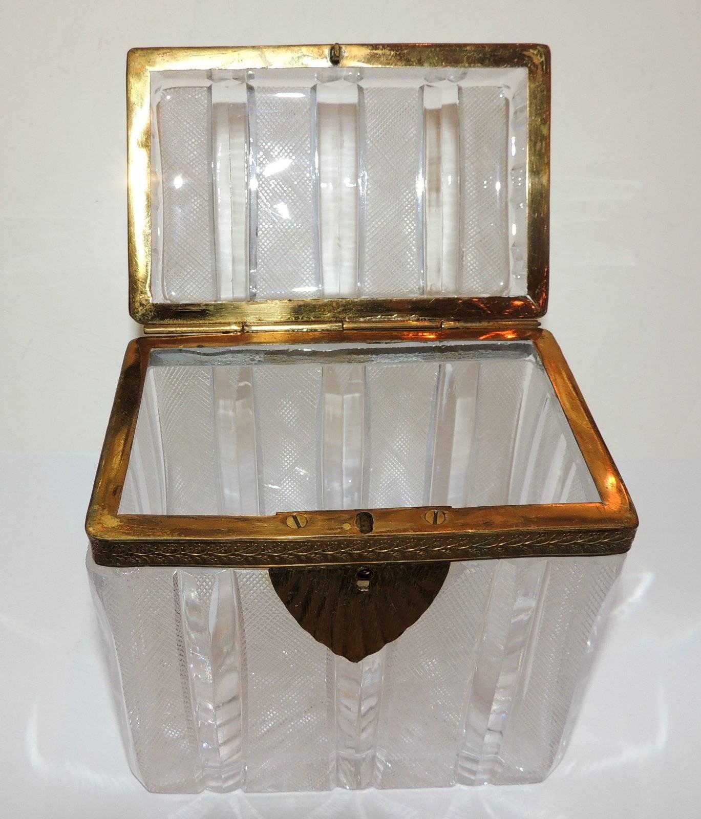 Wonderful French Faceted Etched Crystal Bronze Ormolu Mounted Casket Jewelry Box 1