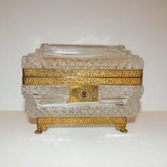 French Pair of Cut Crystal Bronze Ormolu Footed Mounted Casket Jewelry Box