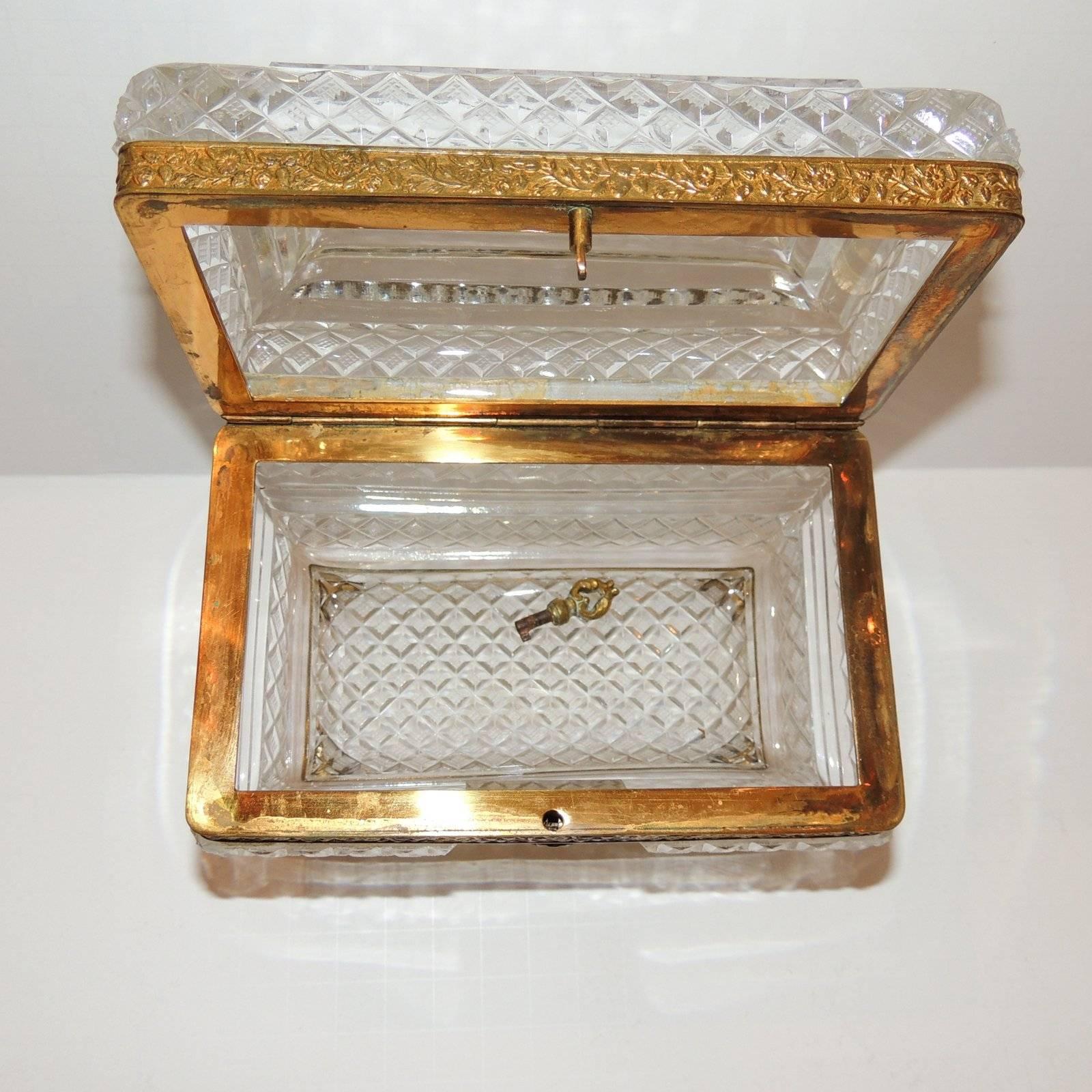 French Pair of Cut Crystal Bronze Ormolu Footed Mounted Casket Jewelry Box 1