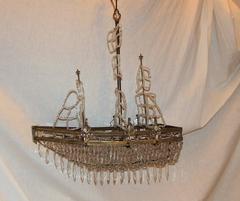 Wonderful Beaded Crystal Bronze Sailboat Ship Boat Chandelier Five-Light Fixture