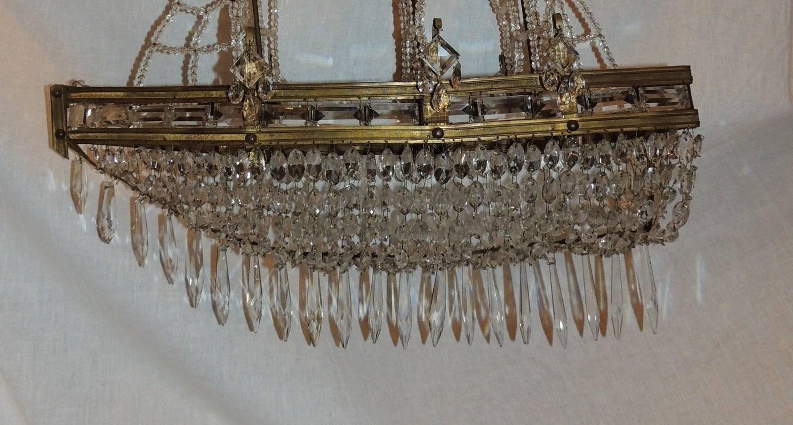 Belle Époque Wonderful Beaded Crystal Bronze Sailboat Ship Boat Chandelier Five-Light Fixture